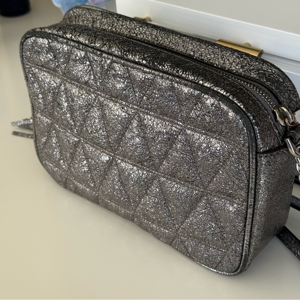 Michael Kors Ginny Metallic Silver Quilted Crossbody Bag - Picture 8 of 12
